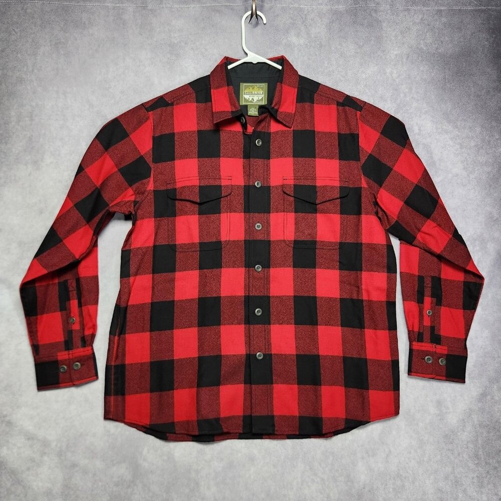 Eddie Bauer Shirt Mens Large Red Black Plaid Wool Flannel Button Up Outdoors